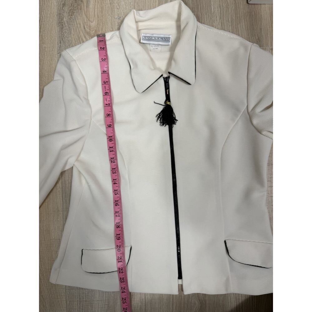 Jessica Howard Ivory Zip-Front Jacket & Black Pants Suit – Size 16 - Picture 9 of 15